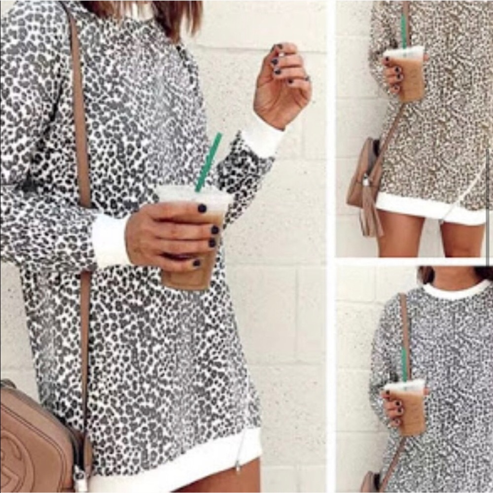 New Leopard Mini Sweater Dress w/ Side Zipper - Picture 7 of 14